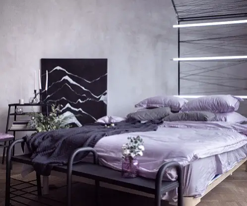 Industrial Light Lilac Bedrooms with Open Light