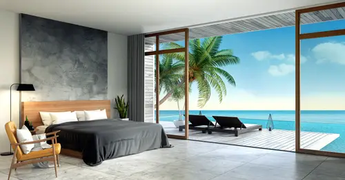 Beach House Bedrooms In Gray with Panoramic Sea View