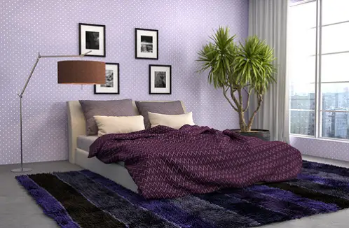 Contemporary Bedrooms in Light Lilac with Accent Walls