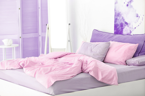 Modern Lilac Bedroom with Pink Accents