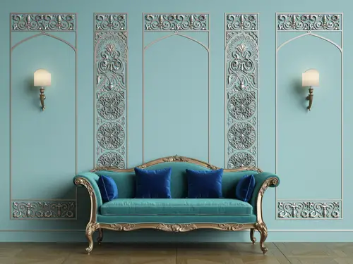 Hollywood Regency Teal Bedrooms with Seating Area