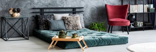 Industrial Bedrooms with Khaki Green Futon