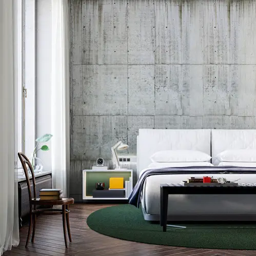 Industrial Bedrooms in Khaki Green  With Round Rug