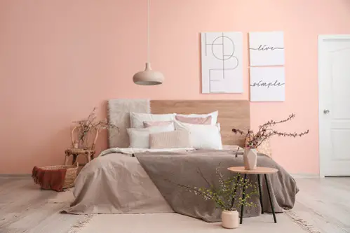 Boho Chic Bedrooms in blush pink with Trendy Bohemian Setting