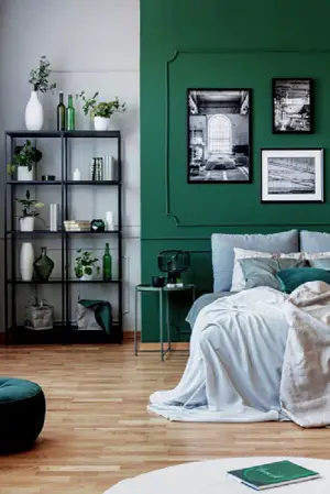 Industrial Bedrooms in Khaki Green with Accent Wall