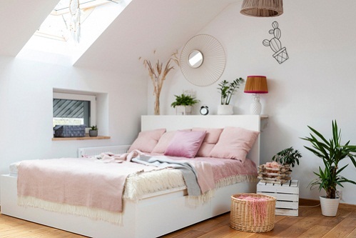 Boho Chic Bedrooms in blush pink with  Accent Pillows