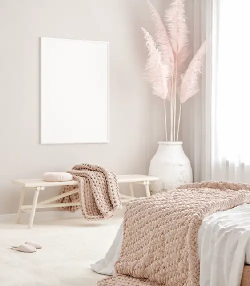 Boho Chic Bedrooms in blush pink with Knitted Comforter