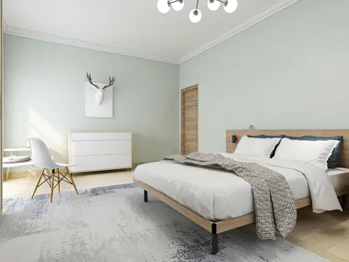 Transitional Bedrooms in Khaki with Light Green Walls