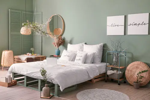Boho Chic Bedrooms in painted Khaki Green