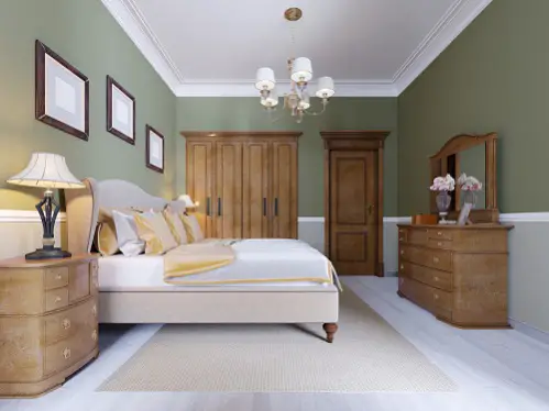 Farmhouse Bedrooms in Khaki Green with Wooden Detailing