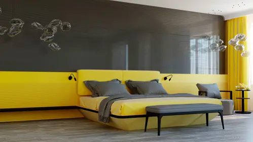 Contemporary Bedrooms in Lemon Yellow & A Blend of Black 