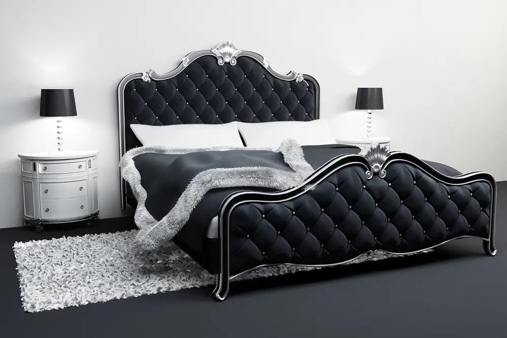 Hollywood Regency Bedrooms in Soft Black with Classic Bed