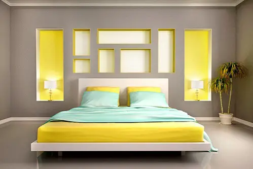 Contemporary Bedrooms in Fusion of Gray & Lemon Yellow