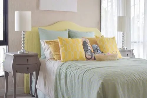 Transitional Bedrooms in Lemon Yellow with bed 