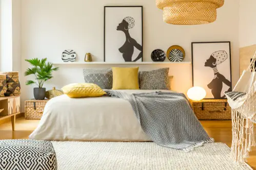 Boho Chic Bedrooms in Lemon Yellow with Accent Pillows