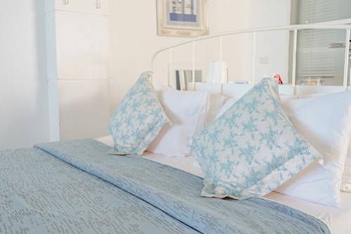 Farmhouse Bedrooms in Ice Blue with Accent Pillows