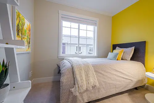 Traditional Bedrooms in Lemon Yellow with Accent Wall
