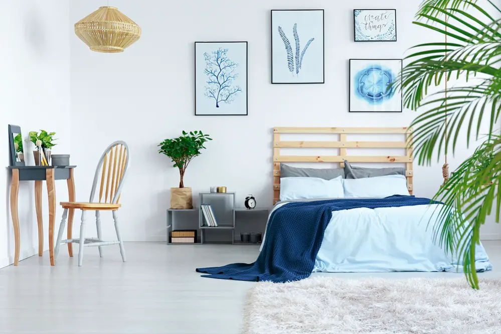 Scandinavian Bedrooms with Added Paintings in Ice Blue