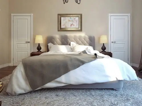 Traditional Bedrooms in Light Gray with Accent Bed 