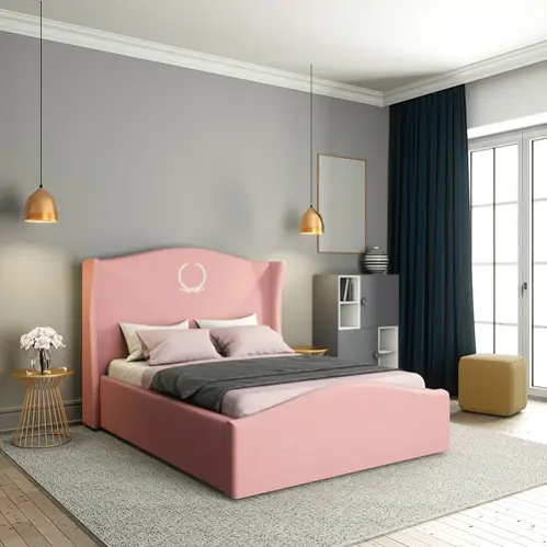 Mid-Century Bedrooms in Blush Pink with Accent Bed