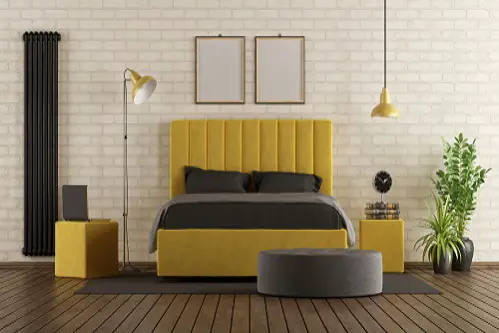 Industrial Bedrooms in Lemon Yellow With Accent Bed