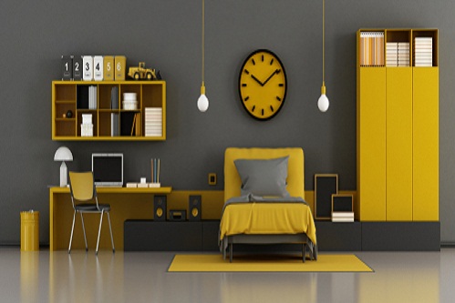 Urban Industrial Setting Bedrooms in Lemon Yellow