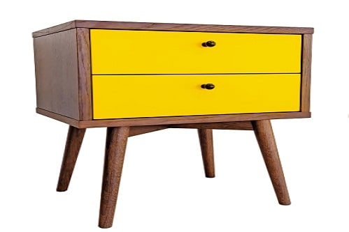 Mid-Century Bedrooms in Lemon Yellow With Bedside Table