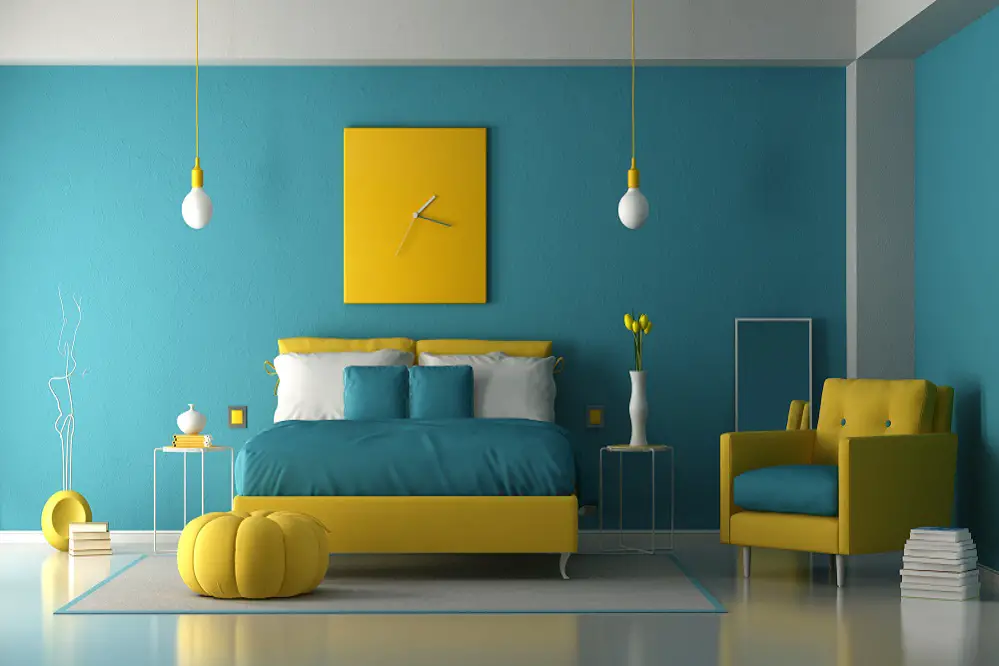 Contemporary Bedrooms in Lemon Yellow & Blue