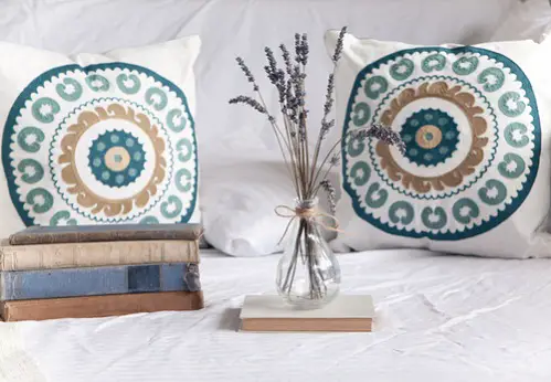 Boho Chic Bedrooms in Ice Blue with Cushions