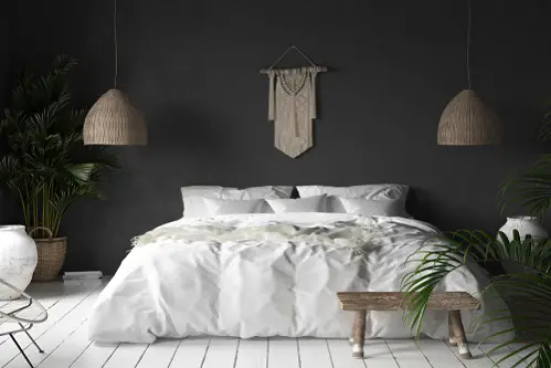 Farmhouse Bedrooms in Soft Black with Boho Decor 
