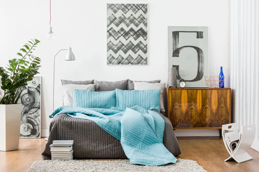 Mid-Century Bedrooms in Ice Blue with Pillows