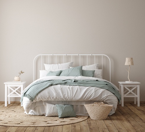 Farmhouse Bedrooms in Light Gray with Bedding pillows