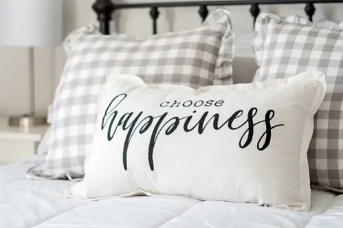 Farmhouse Bedrooms in Light Gray with Check Patterns