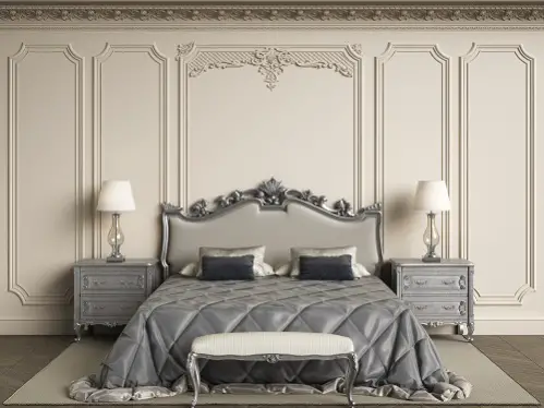 Hollywood Regency Bedrooms in Light Gray & Off White