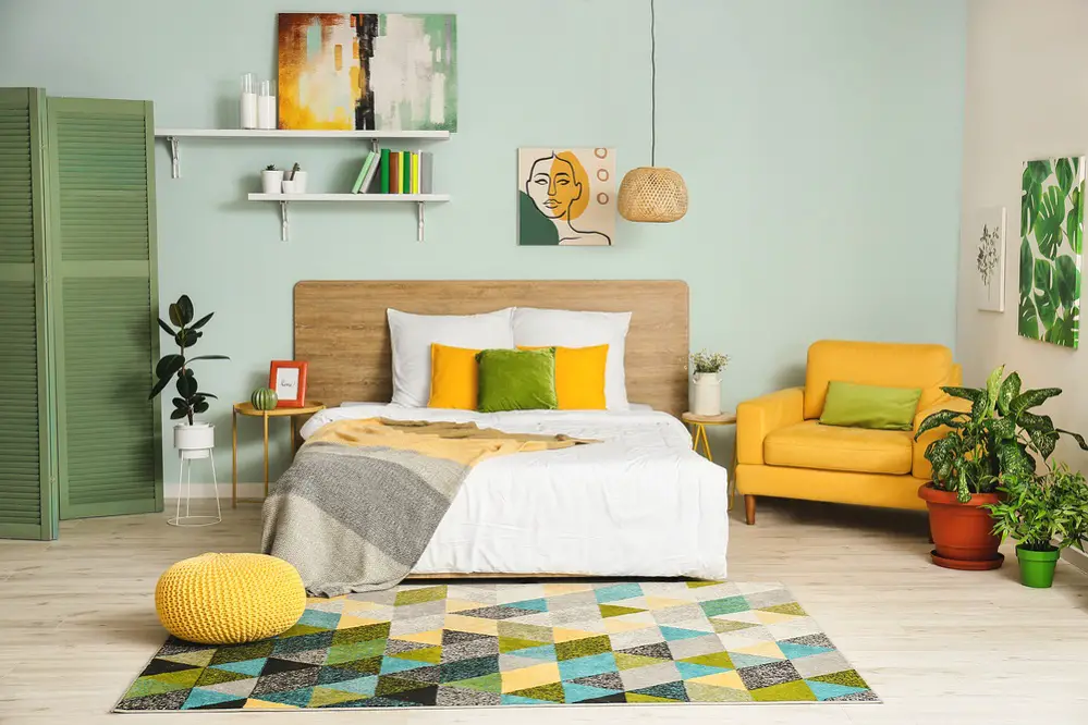 Boho Chic Bedrooms in Lemon Yellow & Green
