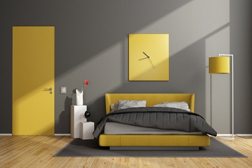 Contemporary Bedrooms in Lemon Yellow & Charcoal Gray