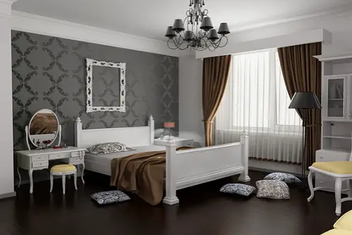 French Country Bedrooms in Soft Black with Accented Walls