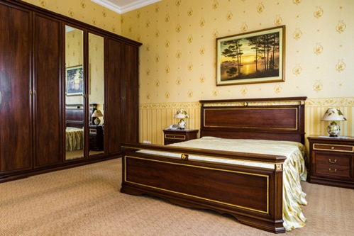 Traditional Bedrooms in Lemon Yellow with Decorative Wallpaper 
