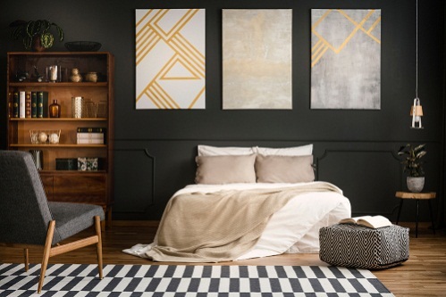 Modern Bedrooms in Soft Black with Graphic Patterns