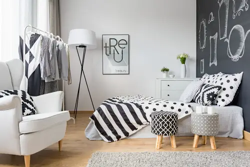 Mid-Century Bedrooms in Soft Black With Patterns