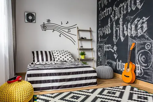 Scandinavian Bedrooms in Soft Black with Patterns