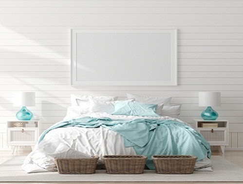 Beach House Bedrooms in Ice Blue with Fabrics 