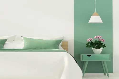 Mid-Century Bedrooms in Khaki Green & white 