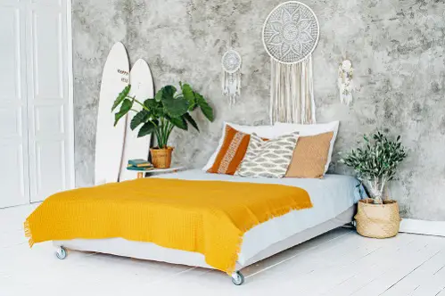 Boho Chic Bedrooms in Lemon Yellow & Grey