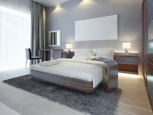 Contemporary Bedrooms in Light Gray with Large Sapcious 