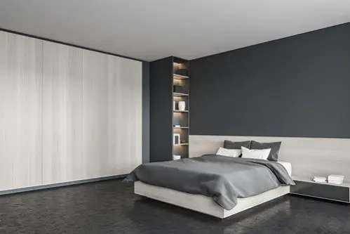 Contemporary Bedrooms in Soft Black with a Backdrop