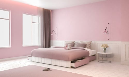 Modern Bedrooms in Blush Pink with Monochromatic Setting 