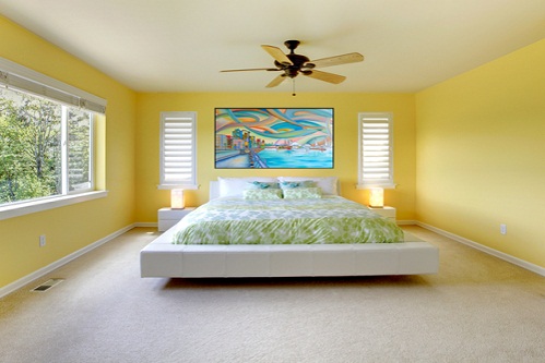 Modern Bedrooms in Lemon Yellow with Painted Walls