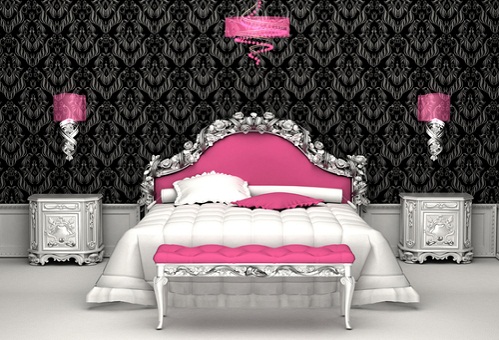 Hollywood Regency Bedrooms in Soft Black & Pink 