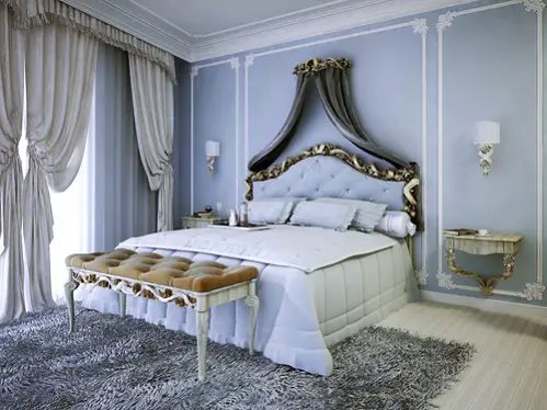Hollywood Regency Bedrooms in Ice Blue & White 